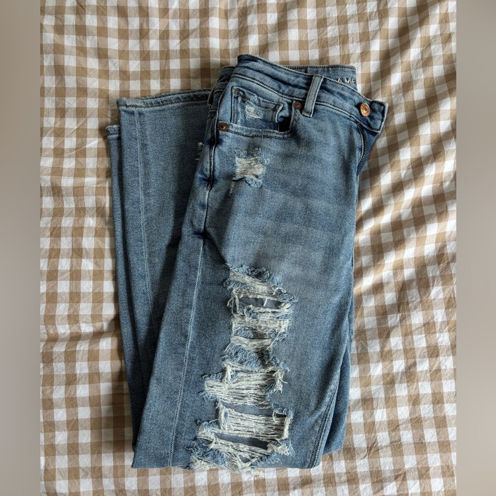 Distressed Light Blue Women’s Jeans - ‘Mom Jean’, Short